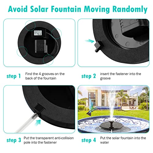 Mademax Solar Bird Bath Fountain Pump, Upgrade 1.4W Solar Fountain with 6 Nozzle, Free Standing Floating Solar Powered Water Fountain Pump for Bird Bath, Garden, Pond, Pool, Outdoor