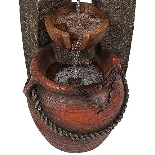 LuxenHome 32 Inch Outdoor Water Fountain, Cascading Pitchers Farmhouse Outdoor Fountains and Waterfalls with LED Lights, Water Fountain Outdoor Patio Decor, Waterfall Fountain Indoor and Outdoor