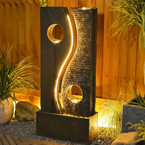 Tankana 47 inches Water Fountain Outdoor Garden - Waterfall Indoor Modern Large Freestanding Water Feature Fountains Faux Rust Finish with LED Lights for Patio Yard Pool Home Decor