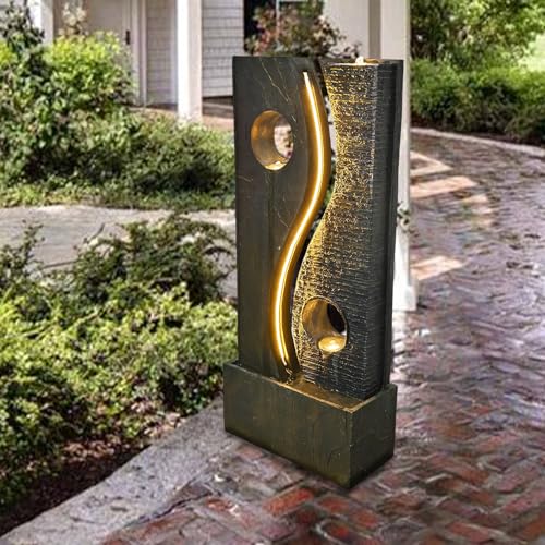 Tankana 47 inches Water Fountain Outdoor Garden - Waterfall Indoor Modern Large Freestanding Water Feature Fountains Faux Rust Finish with LED Lights for Patio Yard Pool Home Decor