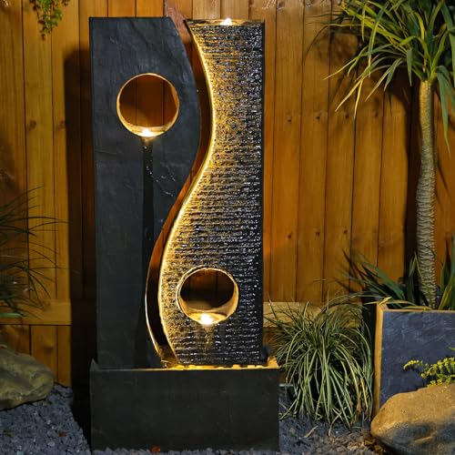 Tankana 47 inches Water Fountain Outdoor Garden - Waterfall Indoor Modern Large Freestanding Water Feature Fountains Faux Rust Finish with LED Lights for Patio Yard Pool Home Decor