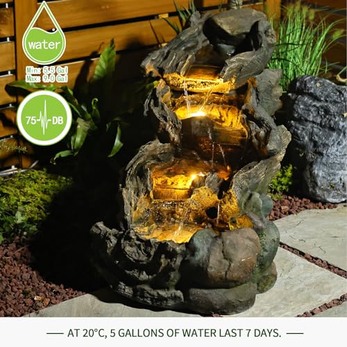 Bumilgar Garden Outdoor Water Fountain - 42.1 Inches Cascading Tiered Wood River Outdoor Fountain with LED Lights and Pumps for Garden, Patio, Backyard, Deck, Porch, Pond and Home Art Decor