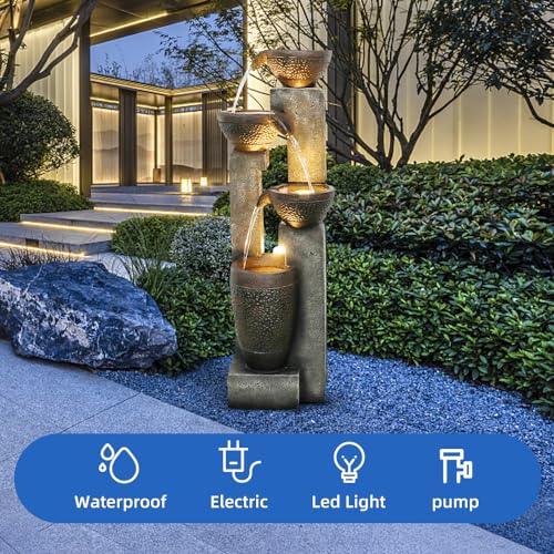 Hamiedun 40''H 4-Tier Outdoor Garden Water Fountain Decor, Resin Fountain for Garden, Floor Patio, Deck, Porch, Backyard and Home Art Decor (40inch)