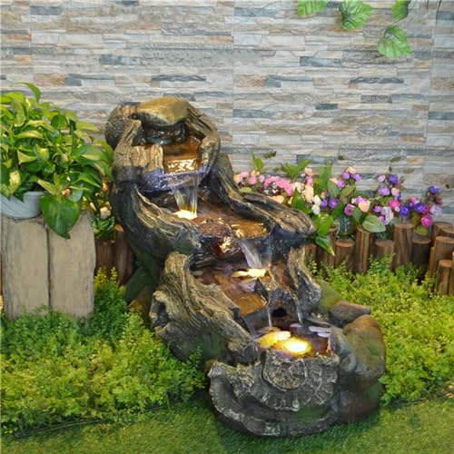 Bumilgar Garden Outdoor Water Fountain - 42.1 Inches Cascading Tiered Wood River Outdoor Fountain with LED Lights and Pumps for Garden, Patio, Backyard, Deck, Porch, Pond and Home Art Decor