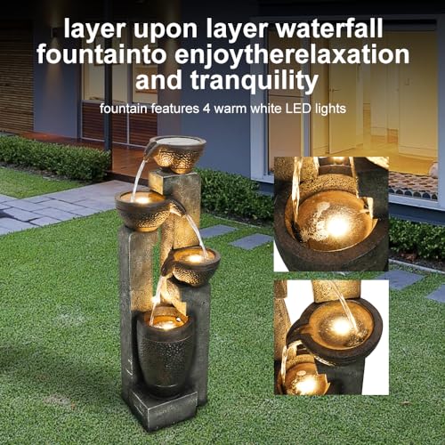Hamiedun 40''H 4-Tier Outdoor Garden Water Fountain Decor, Resin Fountain for Garden, Floor Patio, Deck, Porch, Backyard and Home Art Decor (40inch)