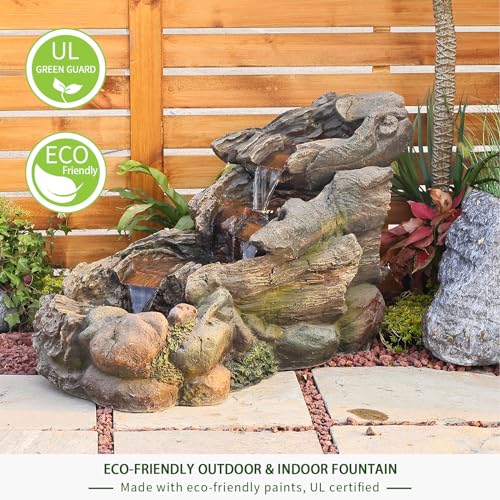 Bumilgar Garden Outdoor Water Fountain - 42.1 Inches Cascading Tiered Wood River Outdoor Fountain with LED Lights and Pumps for Garden, Patio, Backyard, Deck, Porch, Pond and Home Art Decor