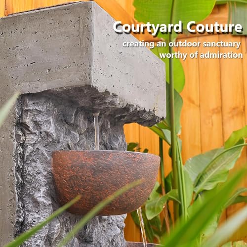 Sunlinua Garden Water Fountain Cascading Bowl Waterfalls Fountain Floor Standing Water Fountains with LED Lights, Pump, Natural Stones for Garden, Living Room, Patio, 43in Height