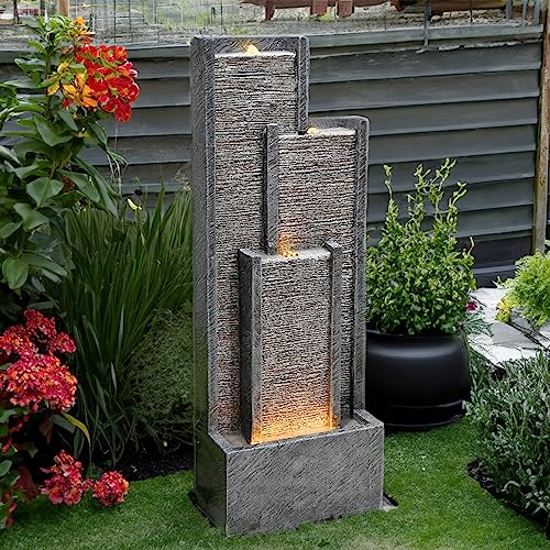 SERBILHOME Water Fountain Outdoor Water Fountain - Indoor Waterfall Fountain Floor Standing Outdoor Fountains with Led Lights and Pump 39.3” H Contemporary Curves Garden Fountain for Garden, Patio