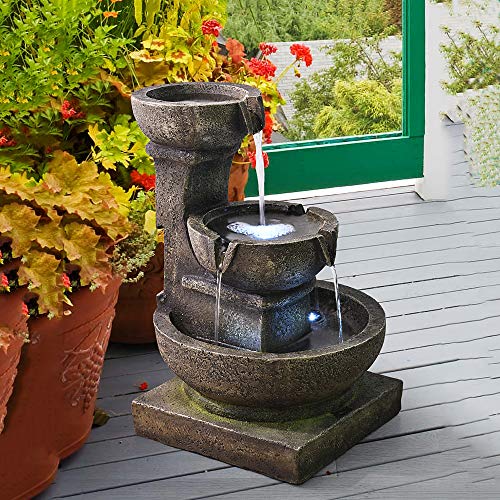 PeterIvan Outdoor Waterfall Fountain - Relaxing Soothing Garden Fountain Patio Outdoor for The Garden&Patio with LED Lights and Charming Water Feature