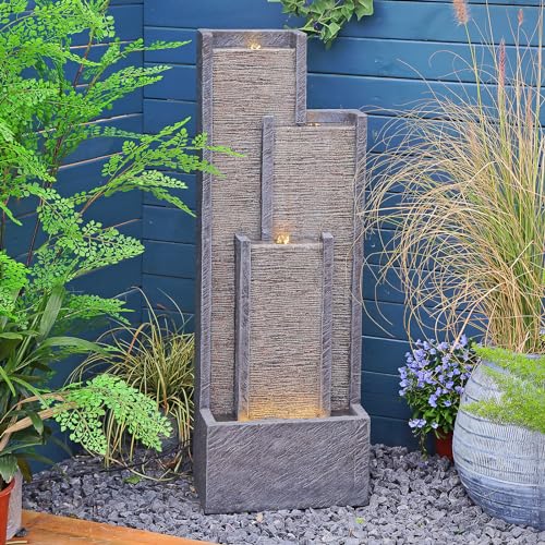 SERBILHOME Water Fountain Outdoor Water Fountain - Indoor Waterfall Fountain Floor Standing Outdoor Fountains with Led Lights and Pump 39.3” H Contemporary Curves Garden Fountain for Garden, Patio