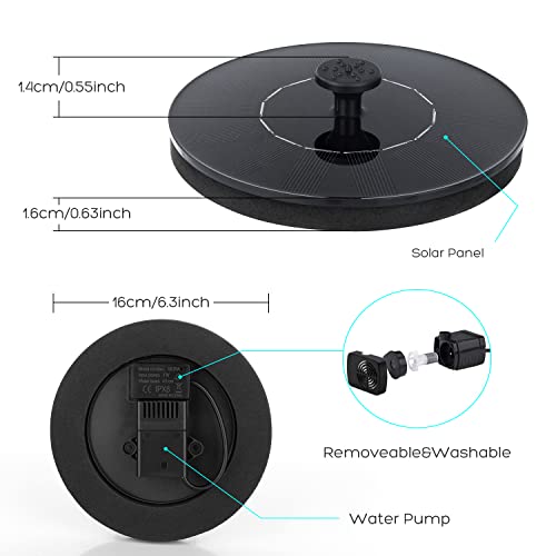 Mademax 1W Solar Bird Bath Fountain Pump, Solar Fountain with 6 Nozzle, Free Standing Floating Solar Powered Water Fountain Pump for Bird Bath, Garden, Pond, Pool, Outdoor