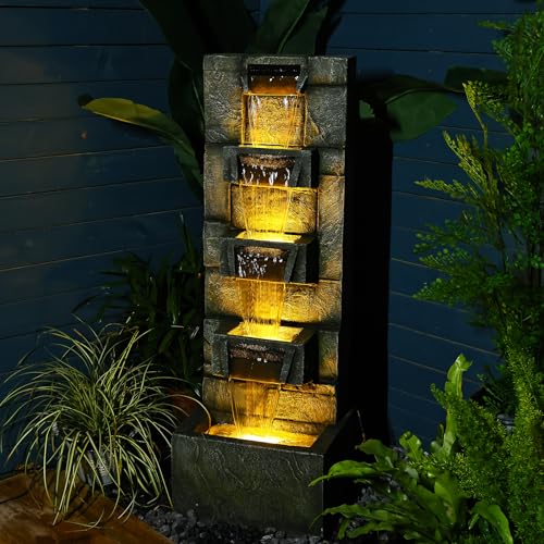 SERBILHOME Water Fountain Outdoor Garden Fountains Outdoor and Waterfalls 41.14 Inches Modern Cascading Floor-Standing Indoor Outdoor Fountain Decor Any Home or Garden, Office