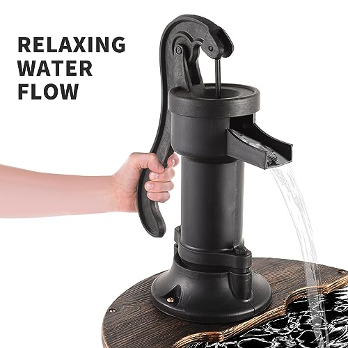 YI 40-Inch 3 Tier Barrel Waterfall Fountain Outdoor Water Fountains Barrel Wood 3-Tier Freestanding Rustic Pump for Garden Patio Backyard Porc