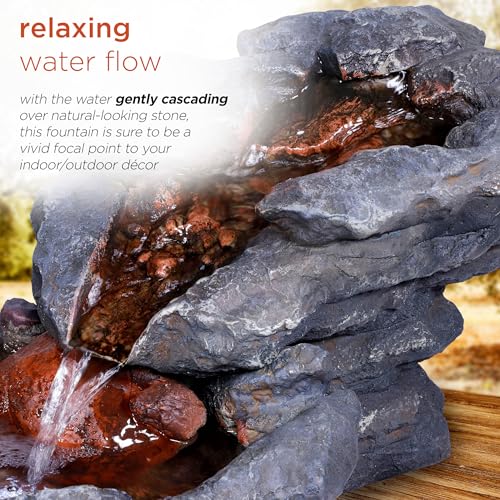 Alpine Corporation 20" Long Indoor/Outdoor River Rock Waterfall Tabletop Fountain with LED Lights