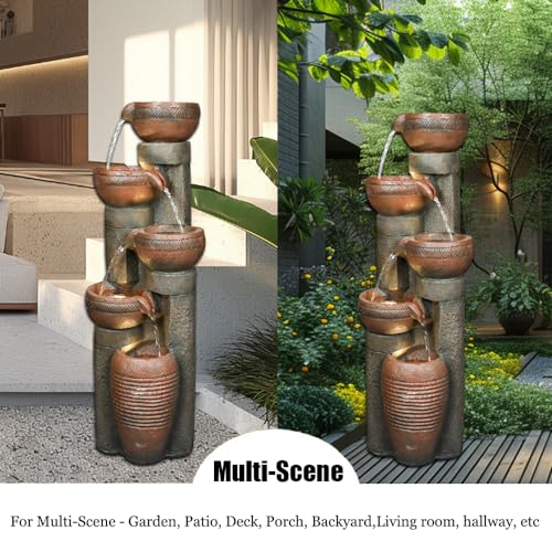Hamiedun 5 -Tier Outdoor Garden Water Fountain Decor, Resin Fountain for Garden, Floor Patio, Deck, Porch, Backyard and Home Art Decor (Brown, 39.7inch)
