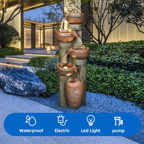 Hamiedun 5 -Tier Outdoor Garden Water Fountain Decor, Resin Fountain for Garden, Floor Patio, Deck, Porch, Backyard and Home Art Decor (Brown, 39.7inch)