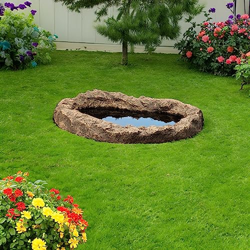 Gardenised QI004604 Small Flower Faux Rock Fiberglass Garden Decorative Water, 17 Gallon Sandstone Outdoor Patio Bed Waterfall Pond, Beige