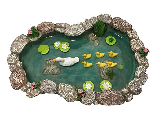 GlitZGlam Duck Pond -Mother and Ducklings! A Miniature Duck Pond for a Miniature Fairy Garden and Miniature Garden Accessories