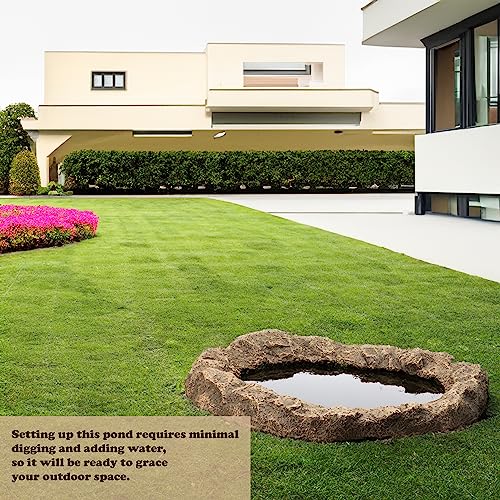 Gardenised QI004604 Small Flower Faux Rock Fiberglass Garden Decorative Water, 17 Gallon Sandstone Outdoor Patio Bed Waterfall Pond, Beige