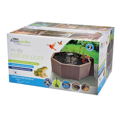 Aquagarden No Dig Nature Pool, Complete Water Feature Kit, Attract Birds and Wildlife to Your Yard, Includes Pond Structure, Liner, Fountain Pump, Nature Ladder, Planting Pocket