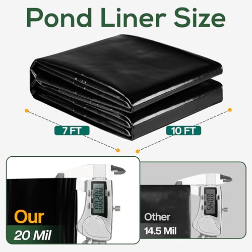 DOUBUY 7 x 10 FT HDPE Pond Liners, 20 Mil Fish Pond Liner Easy Cutting with Excellent Flexibility & Ductility, Pond Liners for Outdoor Ponds, Koi Ponds, Garden Fountain, Waterfall, Planter(Black)