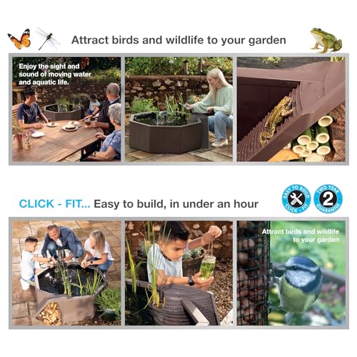 Aquagarden No Dig Nature Pool, Complete Water Feature Kit, Attract Birds and Wildlife to Your Yard, Includes Pond Structure, Liner, Fountain Pump, Nature Ladder, Planting Pocket