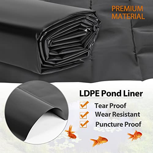 Toriexon Pond Liners 10 x 15 Feet, Easy Cutting LDPE Pond Liner 20 Mil, High Preformed Koi Pond Liner for Ponds, Streams, Fountains and Garden Waterfall
