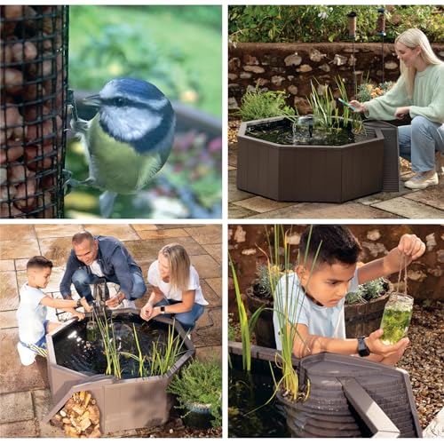 Aquagarden No Dig Nature Pool, Complete Water Feature Kit, Attract Birds and Wildlife to Your Yard, Includes Pond Structure, Liner, Fountain Pump, Nature Ladder, Planting Pocket