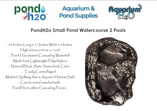 PondH2o Small Pond Watercourse 2 Pools, Lightweight Black PVC Water Garden Pond Waterfall Spillway Outdoor Water Feature for Garden, Pond, and Backyard, No Hose Connections Require