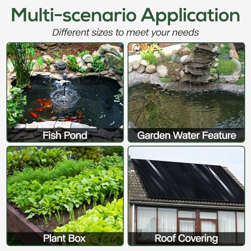 DOUBUY 7 x 10 FT HDPE Pond Liners, 20 Mil Fish Pond Liner Easy Cutting with Excellent Flexibility & Ductility, Pond Liners for Outdoor Ponds, Koi Ponds, Garden Fountain, Waterfall, Planter(Black)