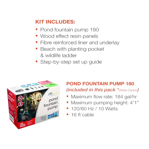 Aquagarden No Dig Nature Pool, Complete Water Feature Kit, Attract Birds and Wildlife to Your Yard, Includes Pond Structure, Liner, Fountain Pump, Nature Ladder, Planting Pocket