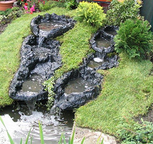 PondH2o Small Pond Watercourse 2 Pools, Lightweight Black PVC Water Garden Pond Waterfall Spillway Outdoor Water Feature for Garden, Pond, and Backyard, No Hose Connections Require