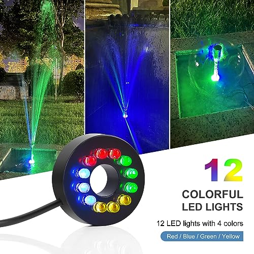 ZJNBMTFY Submersible Pond Fountain Pump with colorful LED Light, 7.2ft Water Pump,Aquarium Pump with 3 Nozzles,Fountains Pump for Small Ponds,Garden, Aquariums, Fish Tanks, Indoor Outdoor Fountain