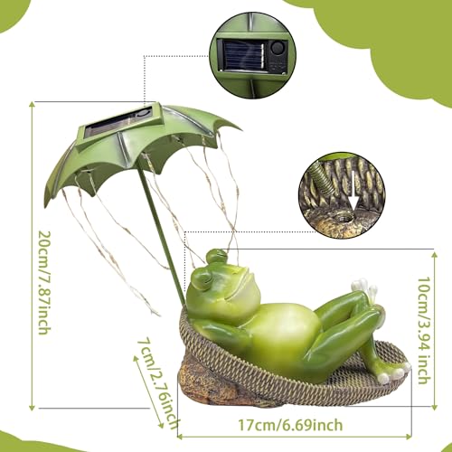 BINFENNY Frogs Garden Outdoor Decor Statue - Solar Frog Umbrella Pond Statues LED Waterproof, Resin Cute Animal Sculpture Lights, Ideal Ornament for Yard Lawn Patio, Women/Gardening Decoration Gifts