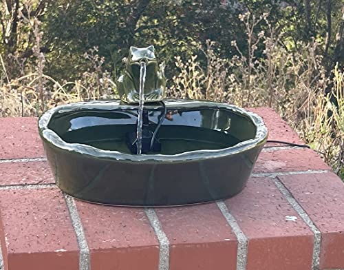 ASC Solar Powered Ceramic Green Frog Water Fountain Kit Garden Patio Bird Daytime Running Version