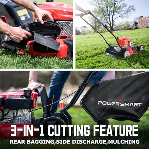 PowerSmart Gas Lawn Mower 17-Inch 144cc 3-in-1 Walk-Behind Push Mower, Oil Included 8617P 2024 Version
