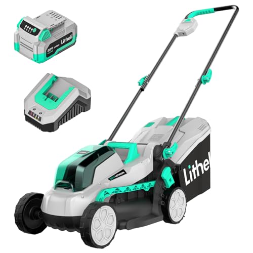 Litheli 20V 13" Cordless Lawn Mower, Electric Lawn Mowers for Garden, Yard and Farm, 5 Heights, with Brushless Motor, 4.0Ah Battery & Charger Included