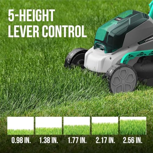 Litheli 20V 13" Cordless Lawn Mower, Electric Lawn Mowers for Garden, Yard and Farm, 5 Heights, with Brushless Motor, 4.0Ah Battery & Charger Included