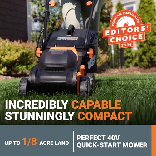 Worx 40V 14" Cordless Lawn Mower for Small Yards, 2-in-1 Battery Lawn Mower Cuts Quietly, Compact & Lightweight Lawn Mower with 6-Position Height Adjustment WG779 – 2 Batteries & Charger Included