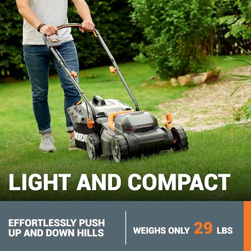 Worx 40V 14" Cordless Lawn Mower for Small Yards, 2-in-1 Battery Lawn Mower Cuts Quietly, Compact & Lightweight Lawn Mower with 6-Position Height Adjustment WG779 – 2 Batteries & Charger Included