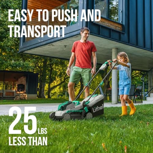 Litheli 20V 13" Cordless Lawn Mower, Electric Lawn Mowers for Garden, Yard and Farm, 5 Heights, with Brushless Motor, 4.0Ah Battery & Charger Included