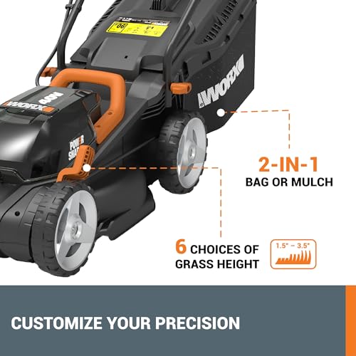 Worx 40V 14" Cordless Lawn Mower for Small Yards, 2-in-1 Battery Lawn Mower Cuts Quietly, Compact & Lightweight Lawn Mower with 6-Position Height Adjustment WG779 – 2 Batteries & Charger Included