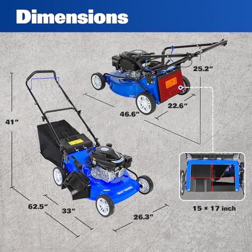 BILT HARD 21 Inch Lawn Mower Gas Powered, 4-Cycle 170cc Engine, 3-in-1 Push Lawnmower with Bagging, Mulching & Side Discharge, Adjustable 10-Positions Cutting Height, Easy Start