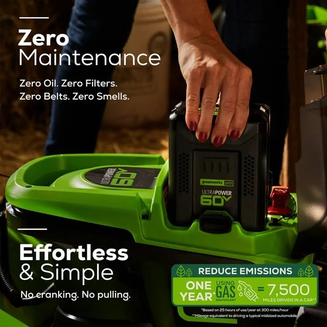 Greenworks 60V 21” Cordless (Push) Lawn Mower (LED Lights + Aluminum Handles), 5.0Ah Battery and Rapid Charger