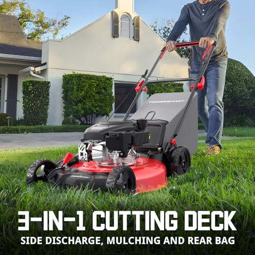 PowerSmart Self Propelled Gas Lawn Mower 21in. 170cc Gas Engine 3-in-1 Mulch, Bag, Side Discharge, 6-Position Height Adjustment