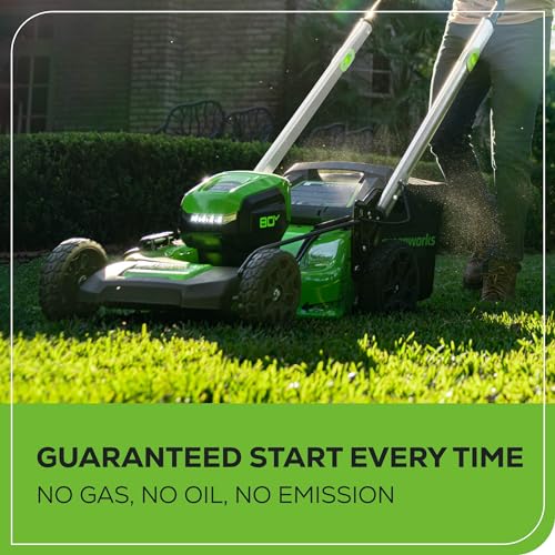 Greenworks 80V 21" Brushless Cordless (Self-Propelled) Lawn Mower (LED Headlight + Aluminum Handles), 4.0Ah Battery and Rapid Charger Included (75+ Compatible Tools)