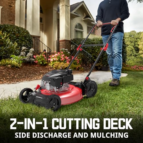 PowerSmart Gas Lawn Mower 21in. 144cc 2-in-1 Walk-Behind Push Lawn Mower, Oil Included