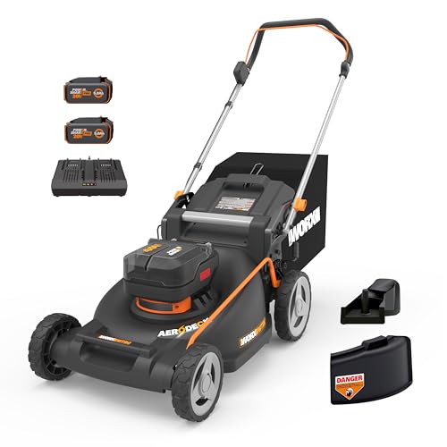 Worx Nitro 40V 21" Push Lawn Mower w/Aerodeck & IntelliCut, Brushless Battery Lawn Mower Up to 1/2 Acre, Cordless Lawn Mower w/ 7-Position Height Adjustment WG752 – Batteries & Charger Included