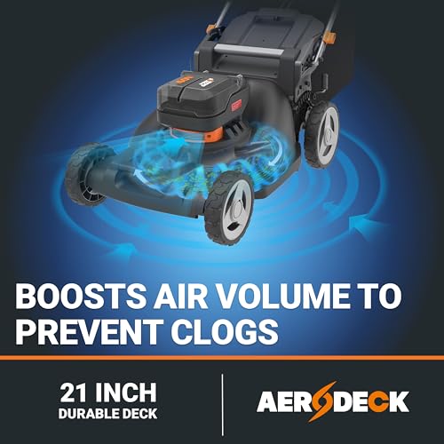 Worx Nitro 40V 21" Push Lawn Mower w/Aerodeck & IntelliCut, Brushless Battery Lawn Mower Up to 1/2 Acre, Cordless Lawn Mower w/ 7-Position Height Adjustment WG752 – Batteries & Charger Included