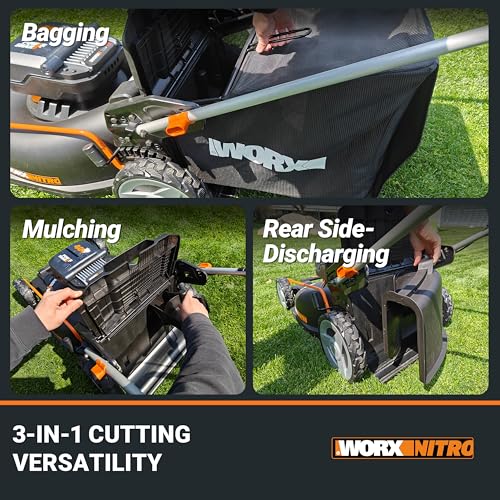 Worx Nitro 40V 21" Push Lawn Mower w/Aerodeck & IntelliCut, Brushless Battery Lawn Mower Up to 1/2 Acre, Cordless Lawn Mower w/ 7-Position Height Adjustment WG752 – Batteries & Charger Included